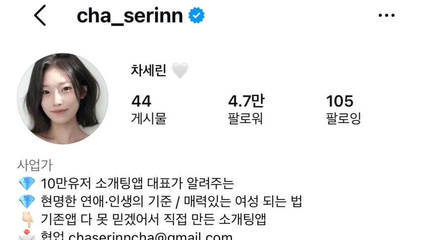 차세린 대표 인스타그램 — 팔로워 4.7만